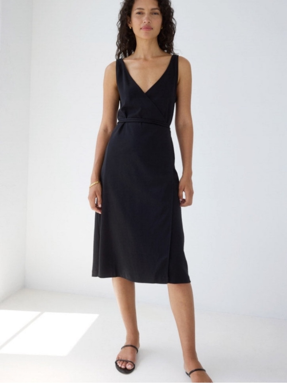 AYR The Yowza Black Midi Sleeveless Wrap Dress Size Small